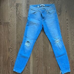 Zara Sky Blue Ripped Skinny Jeans